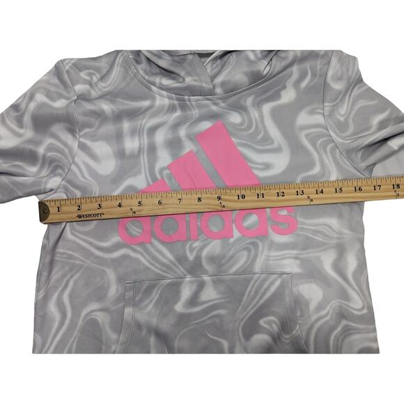 Adidas Girls Fleeced Hoodie Kids Big Logo Sweatshirt Gray Casual Pullover Size L - Picture 8 of 9